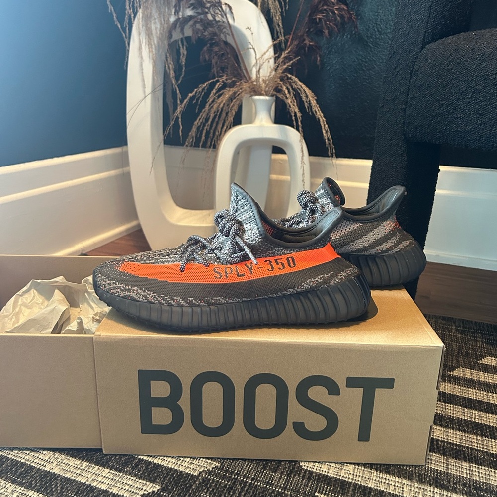Unisex Yeezy Orange and Gray Sneakers by adidas - Picture 4 of 6